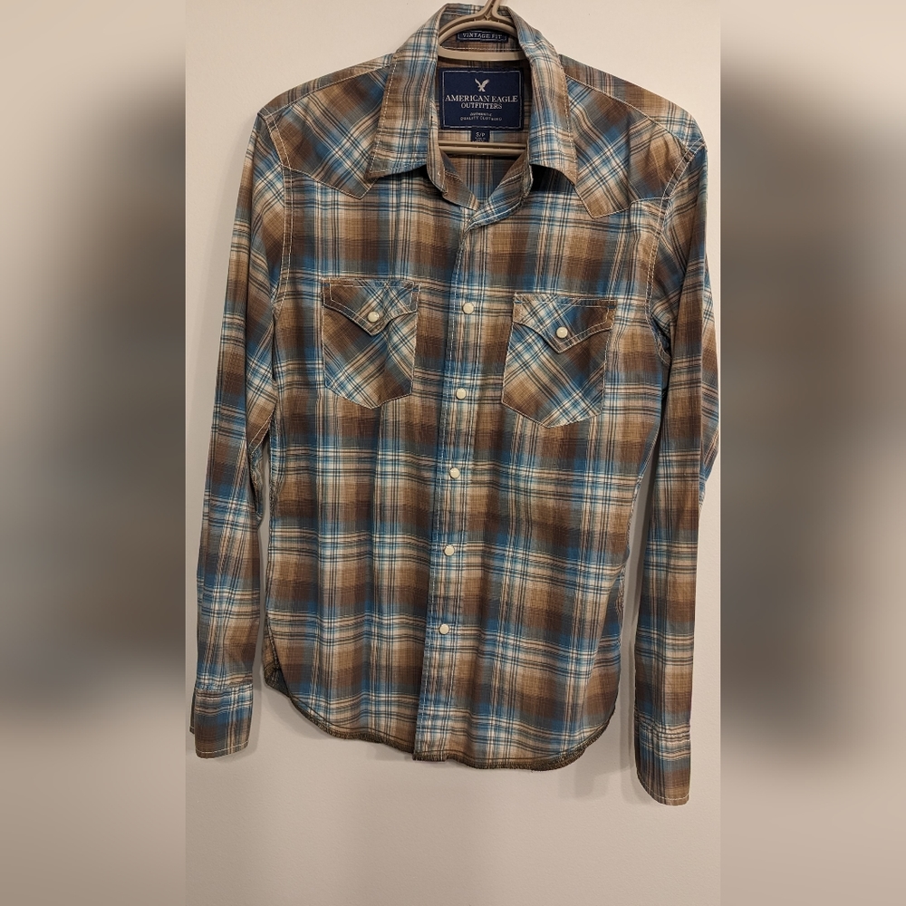 American Eagle | Plaid Button-Down Western-style Shirt